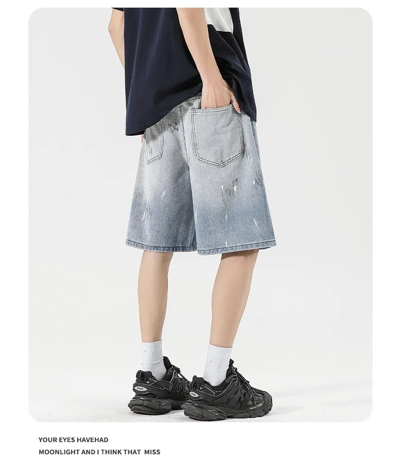 Men's Distressed Denim Shorts - Straight Fit