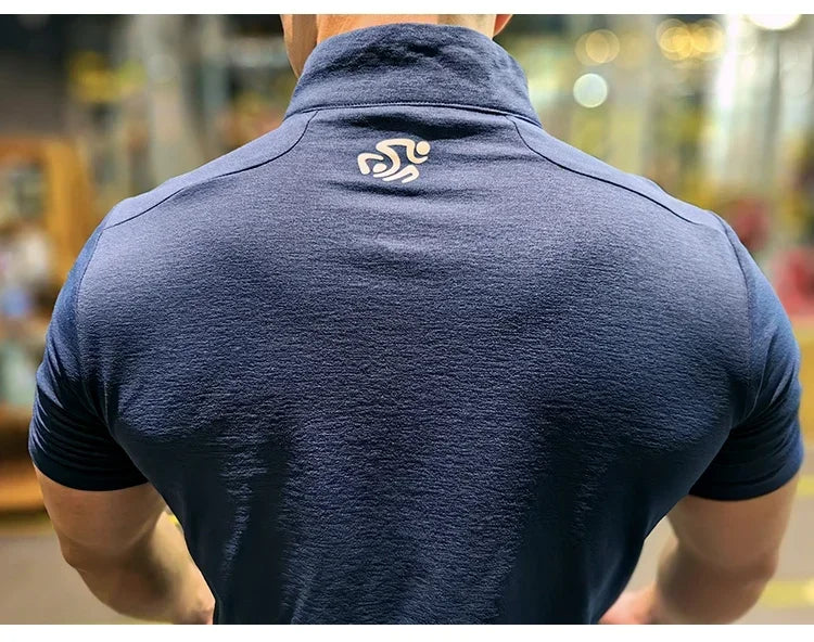Men's Fitness Sport Clothing Bodybuilding Training Gym Running Short Sleeve Muscle Fit Top Quick Dry Rashguard T-Shirt