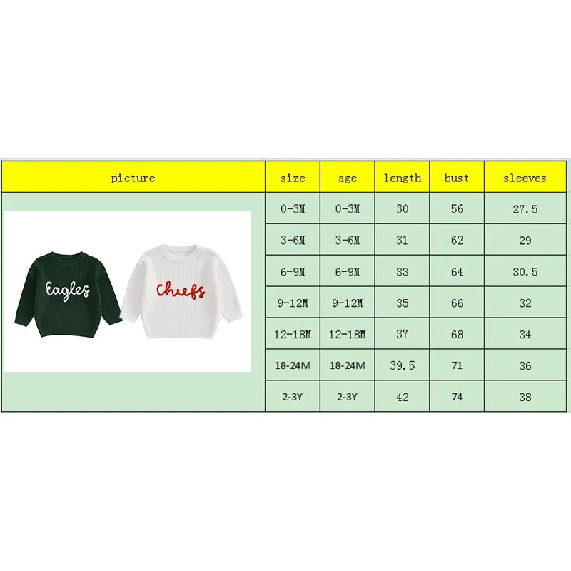 0-3Y Autumn Winter Baby Boys Girls Knit Sweater  Letter Embroidery Crew Neck Long Sleeve Pullover Top