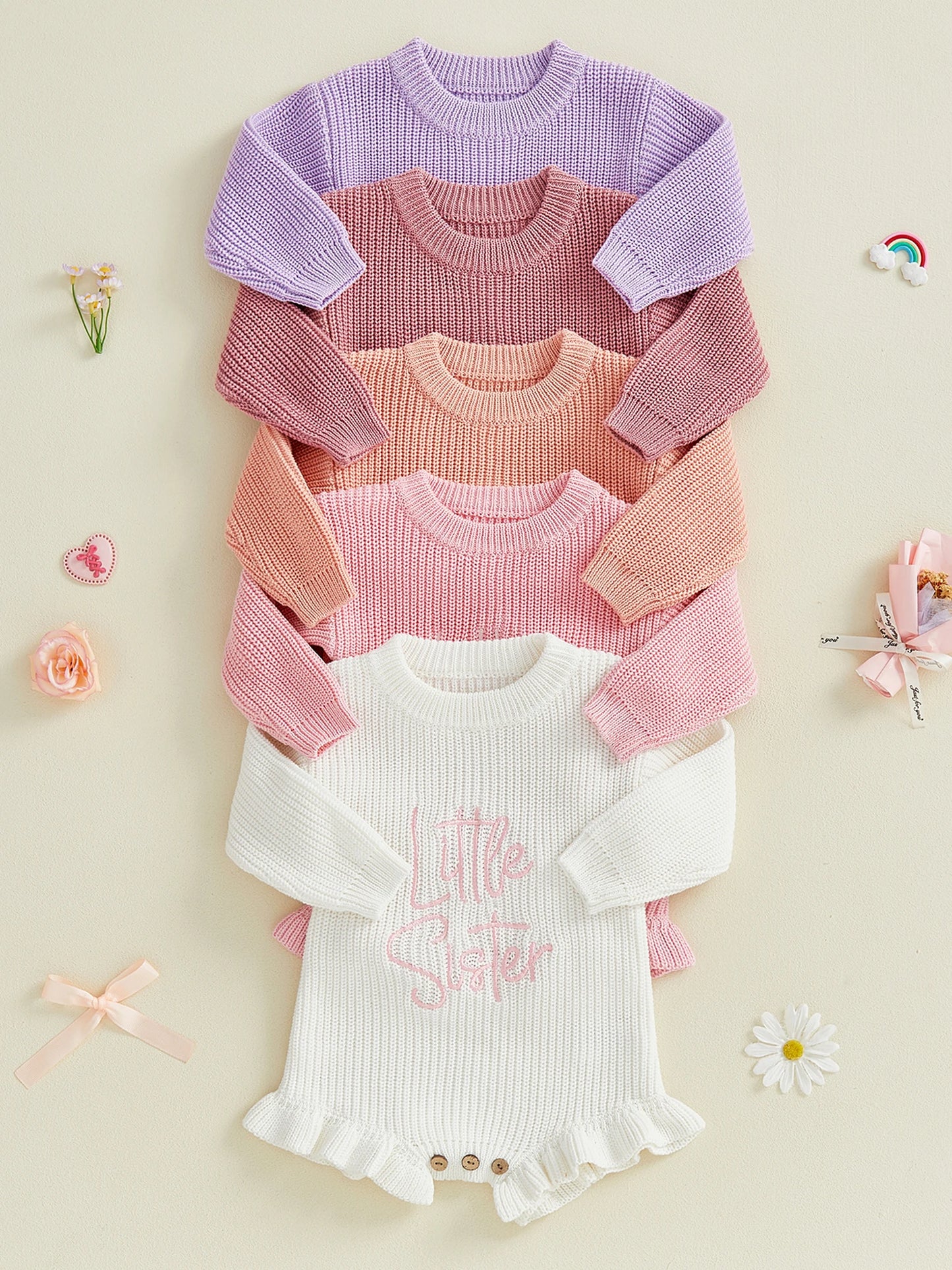 Letter Embroidery Long Sleeve Sweater Romper (0-12M)