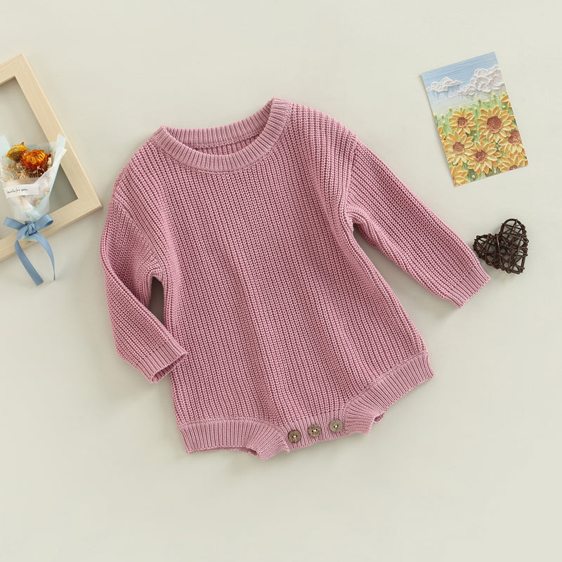 Baby Sweater Romper - Solid Knitted Long Sleeve Pullover Jumpsuit