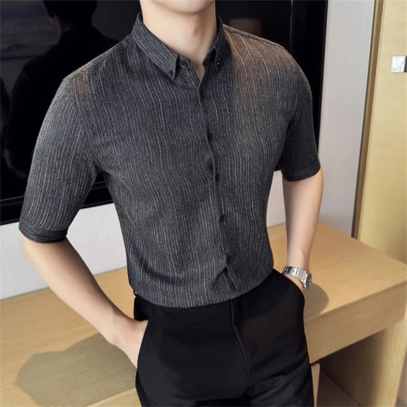Men's Slim Fit Half Sleeve Shirt with Turn-Down Collar