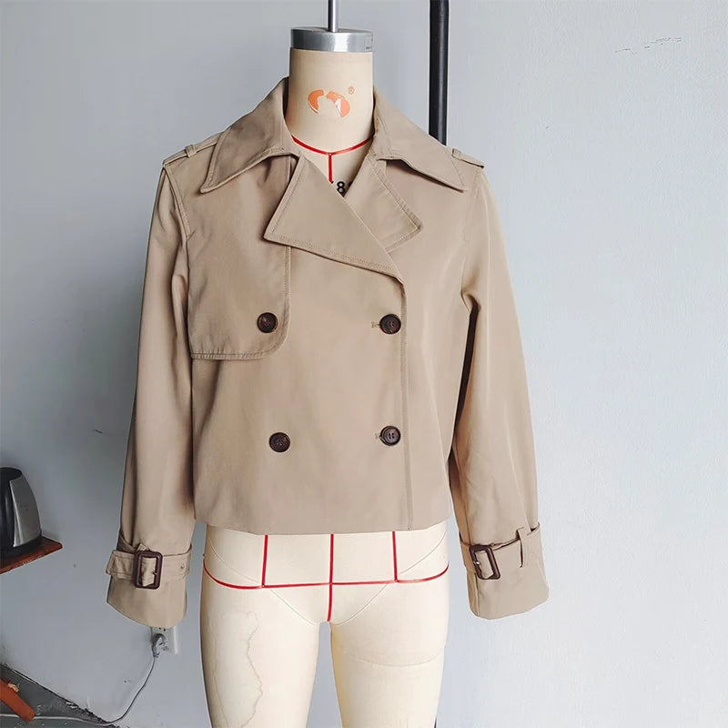 Cropped Trench Coat - Double Breasted Vintage Short Jacket