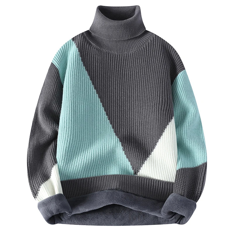 Men's Turtleneck Sweater - Fleece Warm Casual Knit Pullover