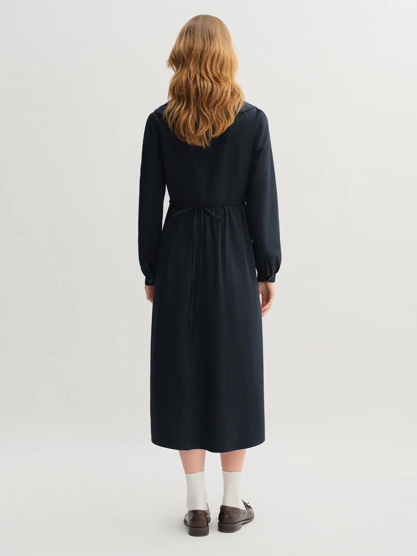 Plus Size College Style Navy Collar Ribbon Dress