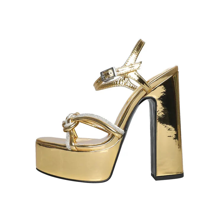 Women's Butterfly Rhinestone Thick Heel Sandals - Open Toe Party Shoes