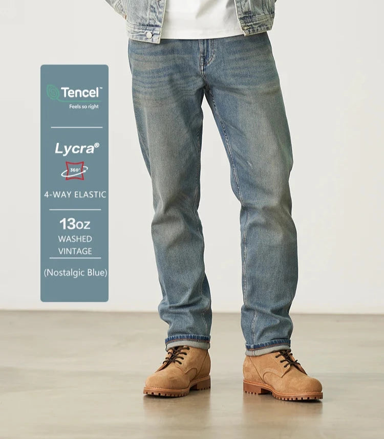 Men's Comfortable Tapered 13oz Tencel Soft Comfortable Elastic Fabric Denim Jeans