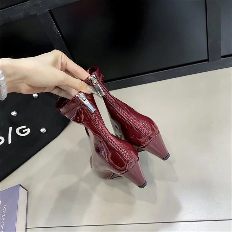 Patent Leather Pointed Toe Chelsea Ankle Boots | Wedge Heel & Rear Zip