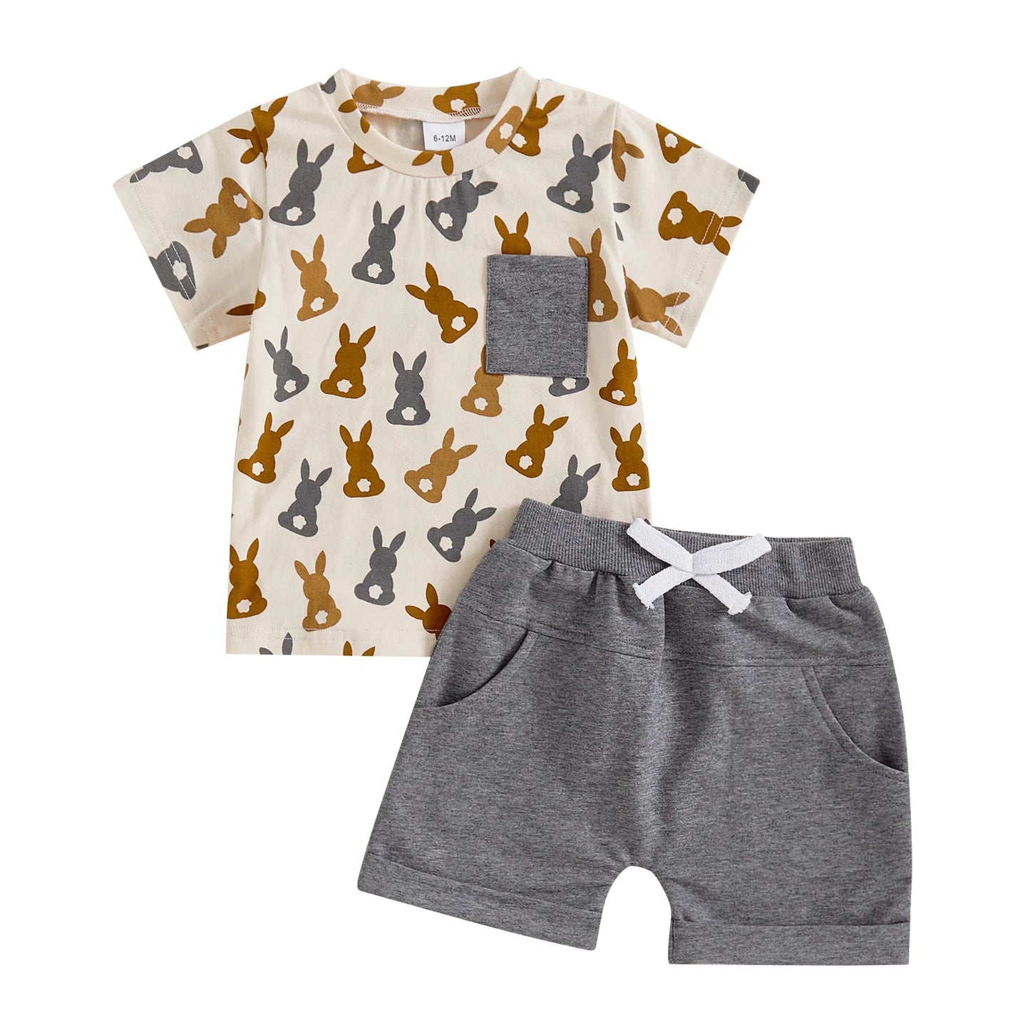 Toddler Baby Boys' Easter Outfit Set - Rabbit Print Short Sleeve T-Shirt & Shorts with Pockets 2pcs