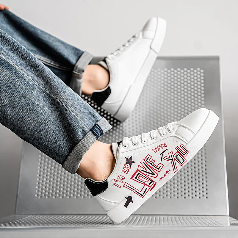 Men's Graffiti Design Platform Skateboard Sneakers - High Quality Sport Trainers