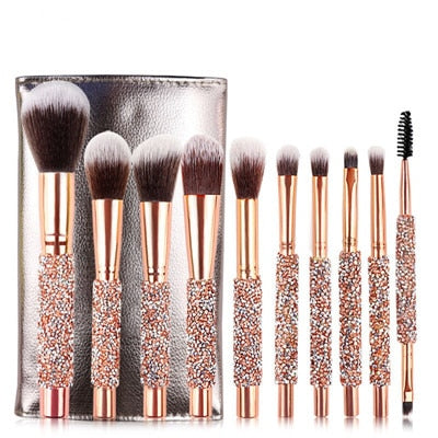 10pcs/set Gold Diamond Makeup Brushes Set,  Foundation Blending Powder Eye Face Brush with Bag Makeup Tool Kit