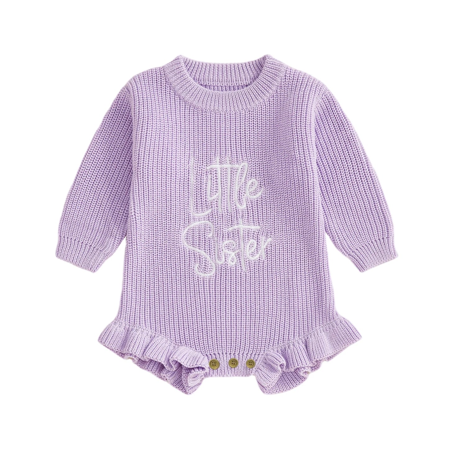 Letter Embroidery Long Sleeve Sweater Romper (0-12M)