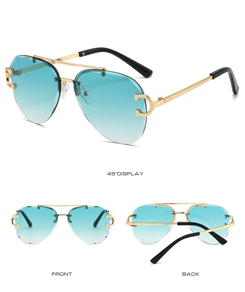Unisex Vintage Rimless Classic Double Bridge Pilot Gradient Sunglasses