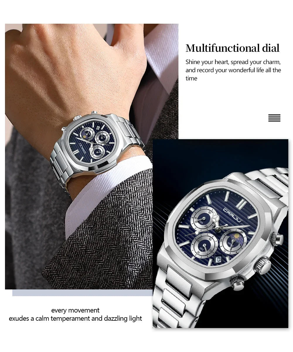 Men's Waterproof Pilot Chronograph Watch - Luminous Stainless Steel Timepiece