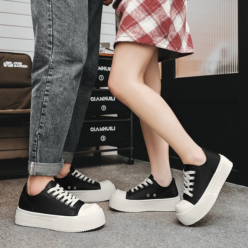 Men's Leather Platform Sneakers - Vulcanized Tennis Sports Shoes
