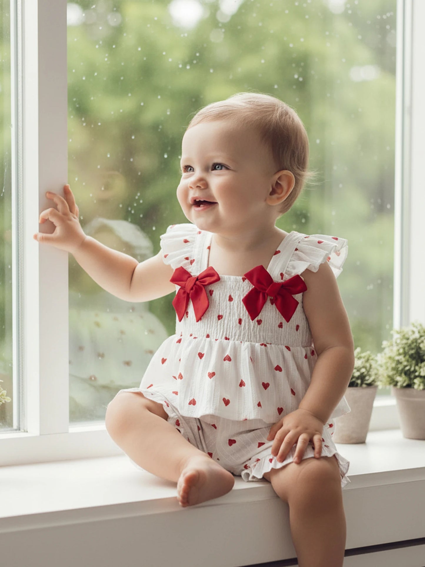 Toddler Girls Valentine's Day Ruffle Shoulder Strap Heart Print Top and Shorts Set