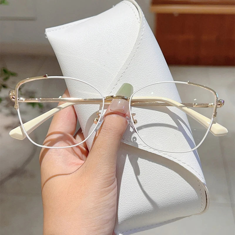 Women's Retro Oval Metal Frame Blue Light Glasses - Korean Style Eyewear