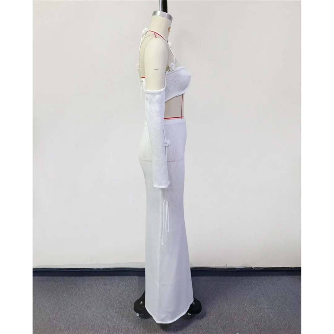Knit Halter Tube Top & Slit Maxi Skirt Two-Piece Set