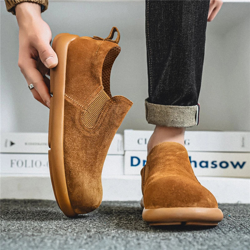 Men's Casual Sneakers British Style Loafers Slip-on Suede Leather Shoes