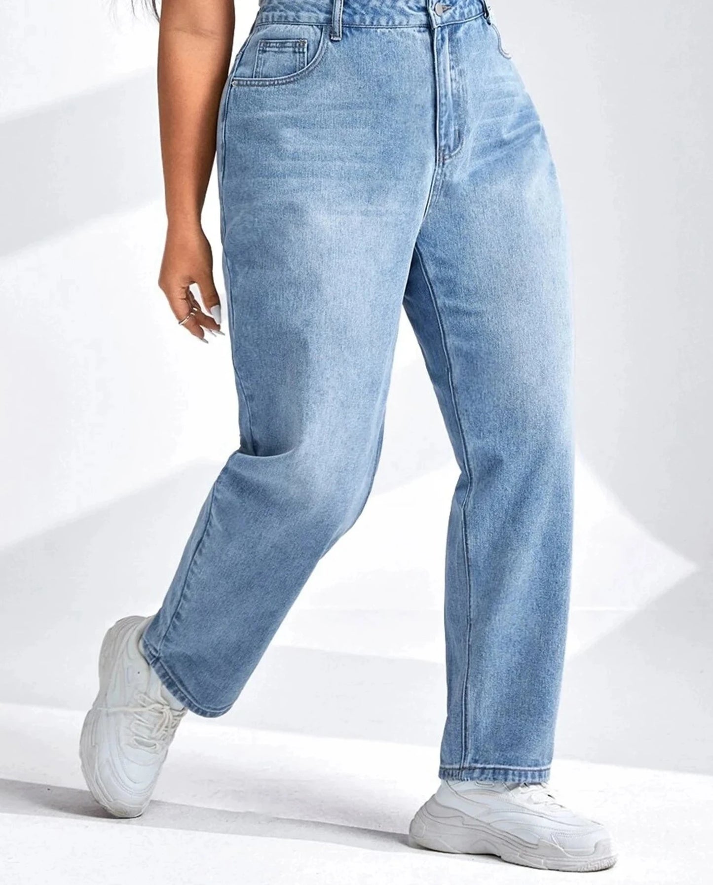 Women Plus Size Harem Light Blue High Waist Stretchy Full Length Slim Fitting Tapered Jeans