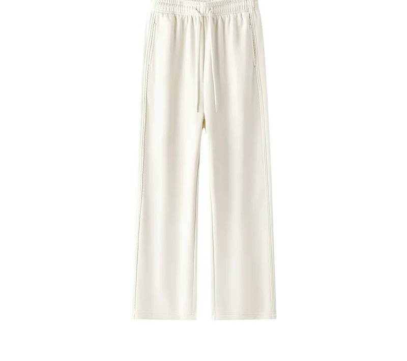 Wide Leg Fleece Lined Lace Trim Elegant High Waist Casual Trousers