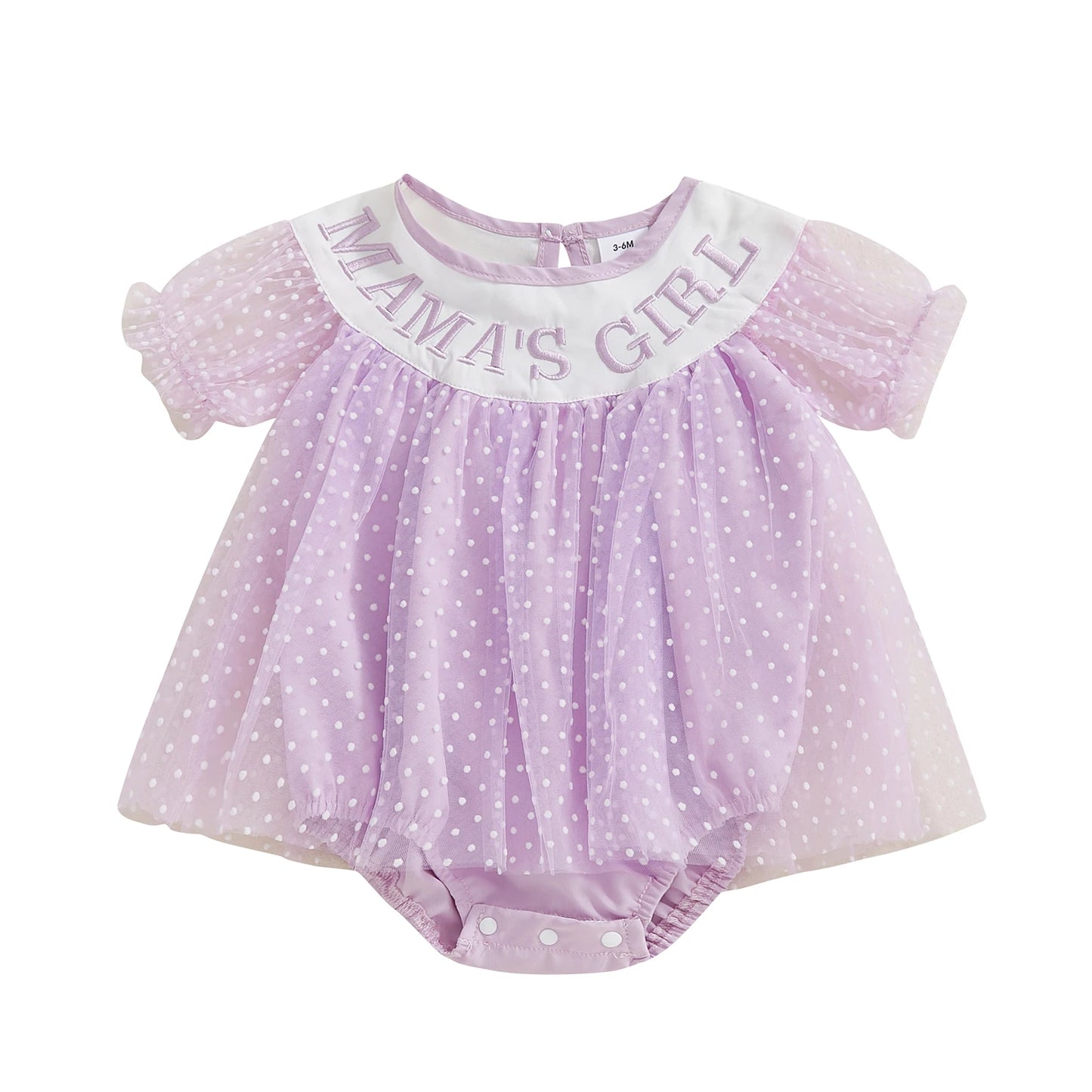 Baby Girls Birthday Romper Dress - Short Sleeve Dots Letters Embroidery Tulle Jumpsuit