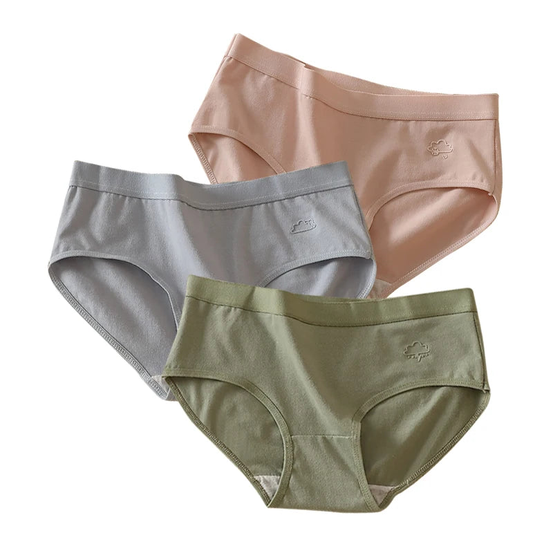 Women's 3Pcs/Set Cotton Sports Underwear  Seamless Panties Low-Waist Solid Briefs  High Stretch Breathable Soft Lingerie