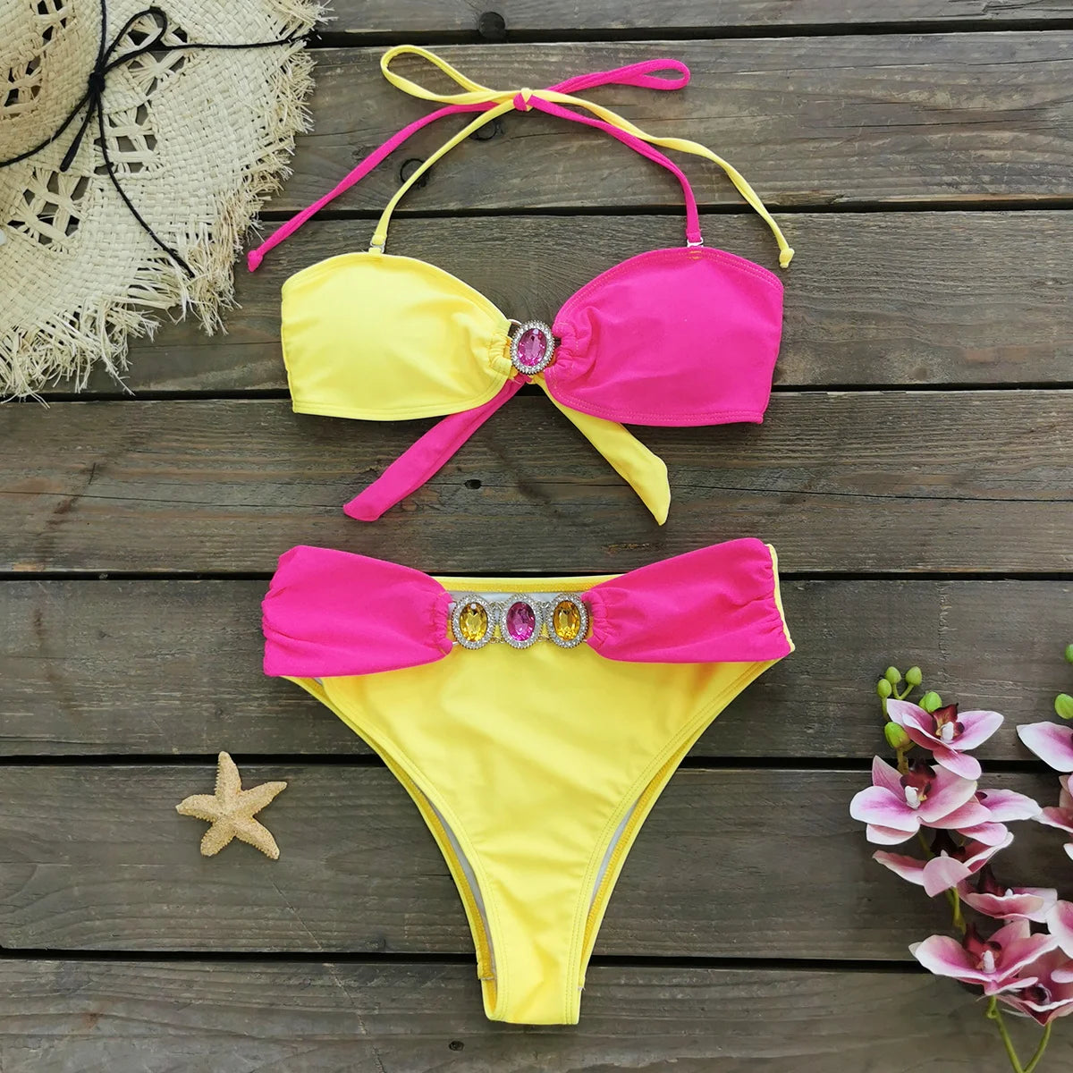 Women's Swimwear Thong Push Up Bikini High Waist Set