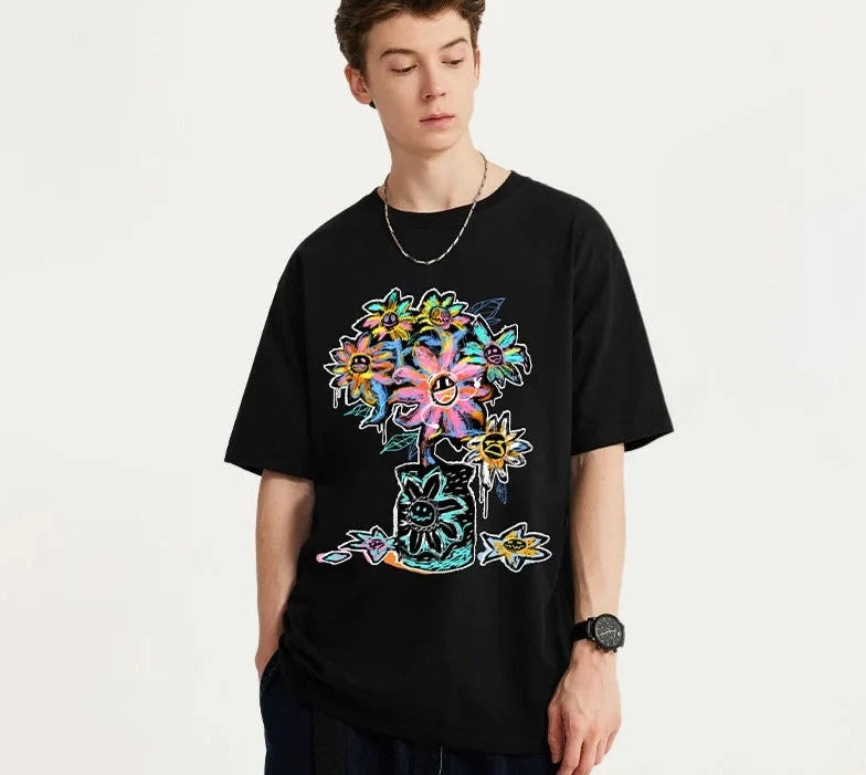 Men Graffiti Summer Printed Cotton T-shirt