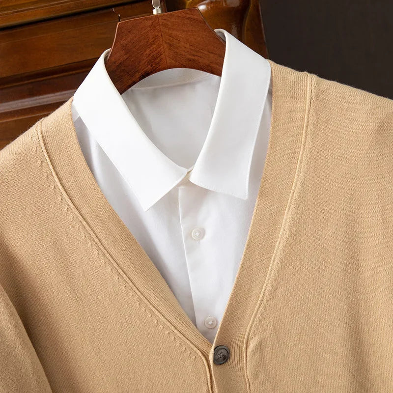 Men's V-Neck Cardigan Sweater - Business Casual Solid Color