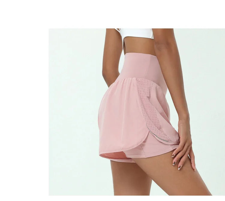 Women's High Waist 2 In 1 Running Breathable Quick Dry Pocket Fitness Gym Sportswear Shorts