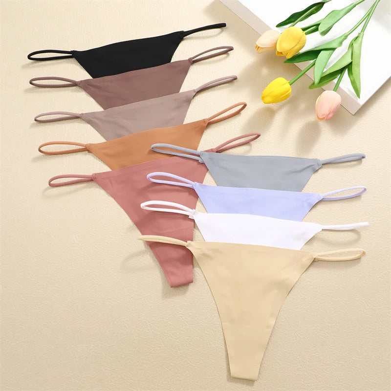 5-Pack Ice Silk Seamless Thongs - Low Waist G-String Underwear