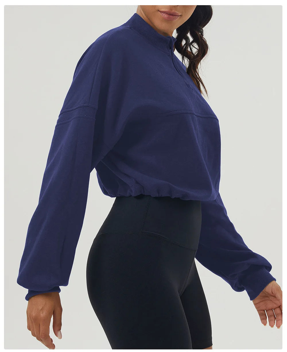 Women's Long Sleeve Loose Half Zipper Gym Breathable Running Top Fitness Workout Jacket