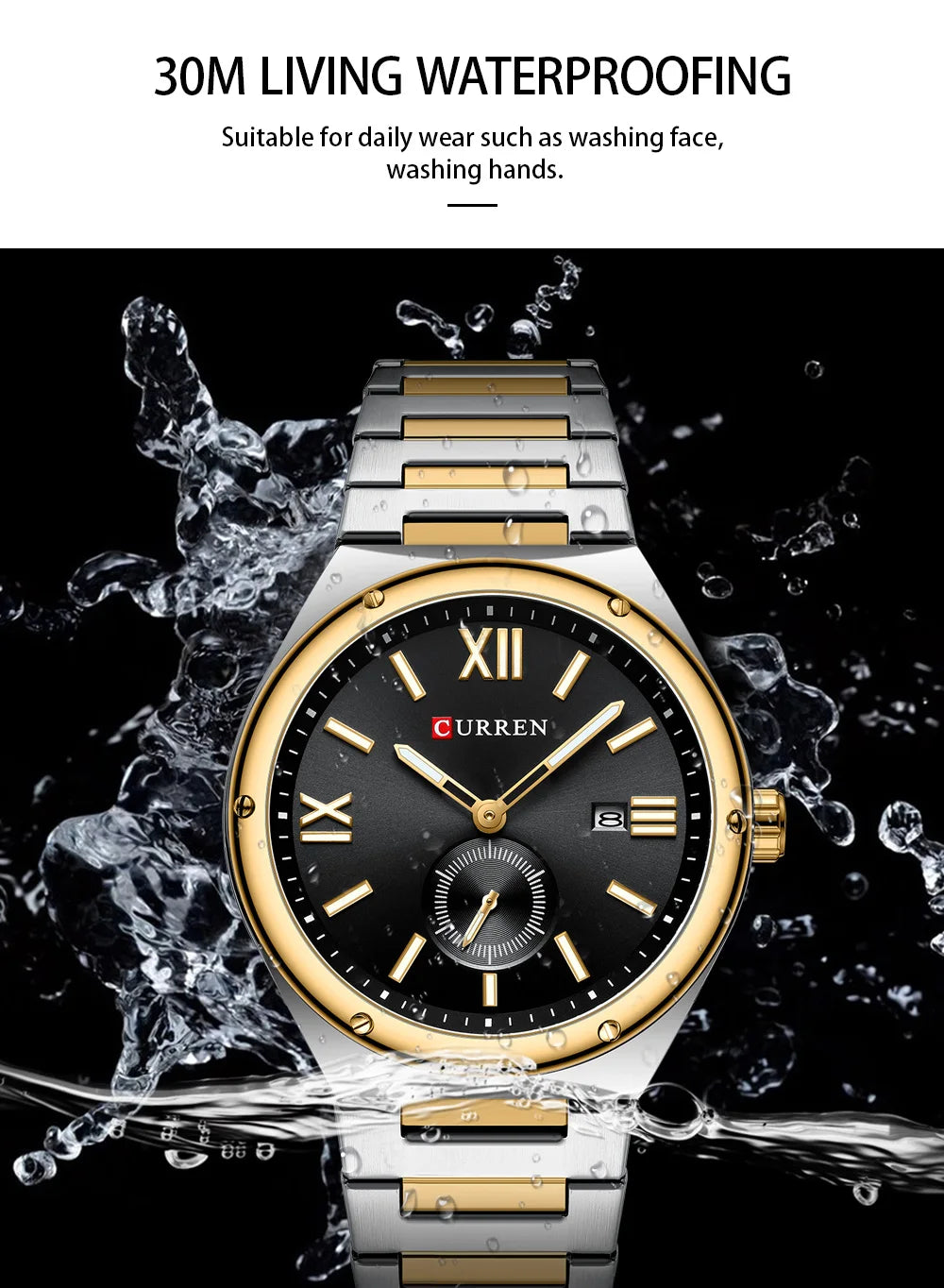 Premium Waterproof Business Watch - Luminous Date Display Stainless Steel Square Quartz