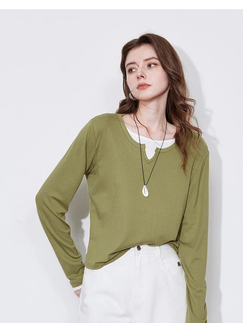 Women's Long Sleeve Blocking Splicing Slim Fit Top