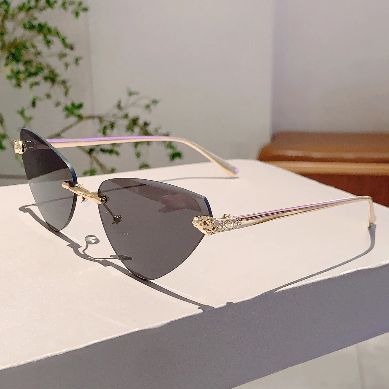 Women's Retro Metal Rimless Triangle Sunglasses