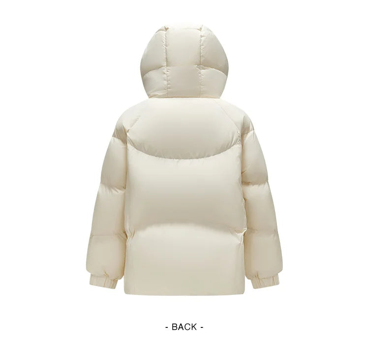 Mid-Length Loose Fit Hooded Down Jacket - Women's Textured Winter Coat