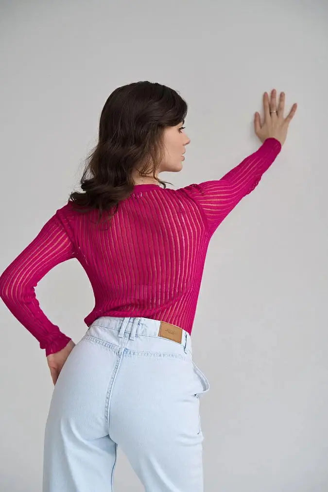 Women's Striped See Through Long Sleeve Top