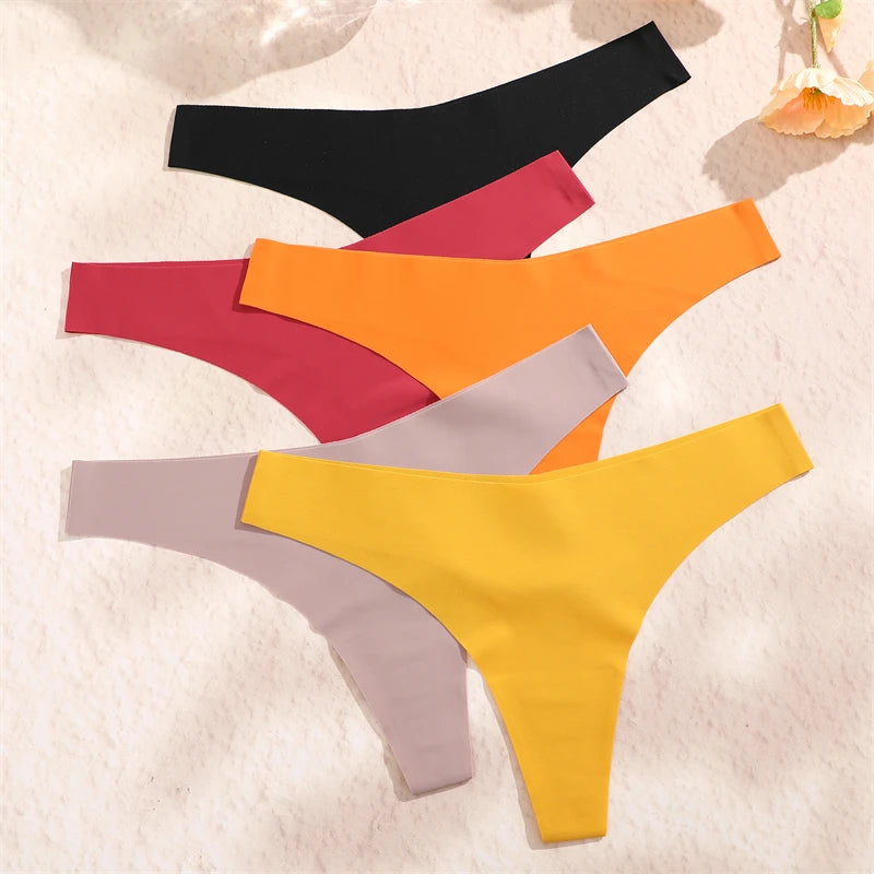 3PCS Women Ice Silk Seamless Underpants Panties, V-Waist Sport Thongs Low Rise 10 Solid Colours Breathable G-string