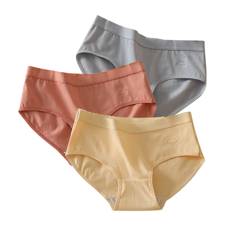 Women's 3Pcs/Set Cotton Sports Underwear  Seamless Panties Low-Waist Solid Briefs  High Stretch Breathable Soft Lingerie