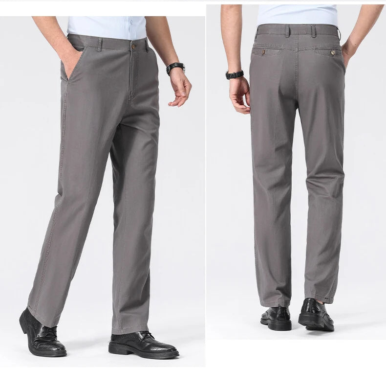 Men's Spring Summer Cotton Smart Casual Lightweight Zipper Fly Straight Breathable Trousers