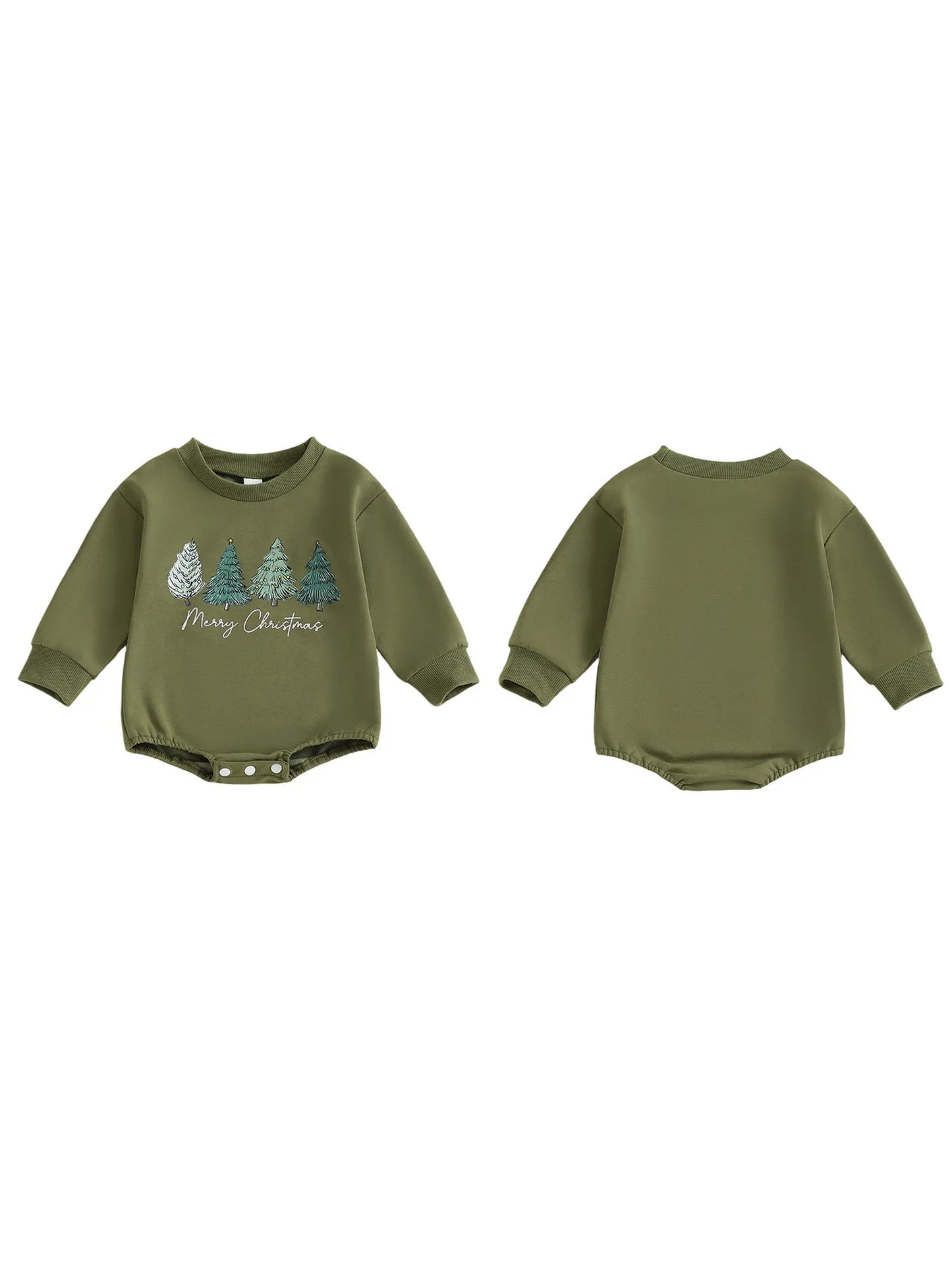 Baby Christmas Romper - Long Sleeve Tree Letter Print Bodysuit (0-18M)