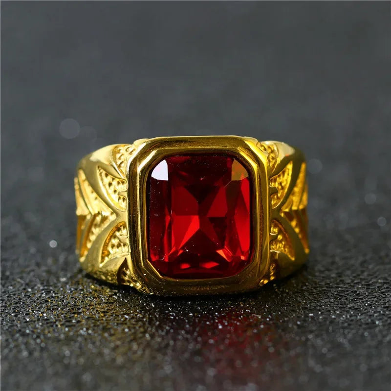 Men's Square Red Cubic Zirconia Ring