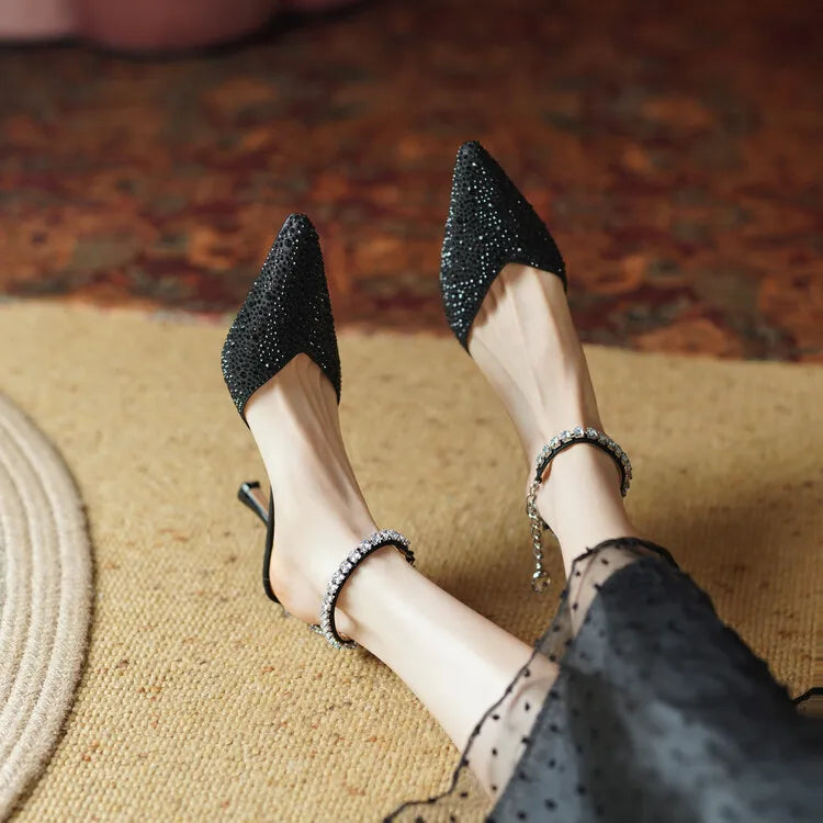 Women's Pointed Toe Rhinestone Wedding Sandals - Bowknot Pendant Pumps