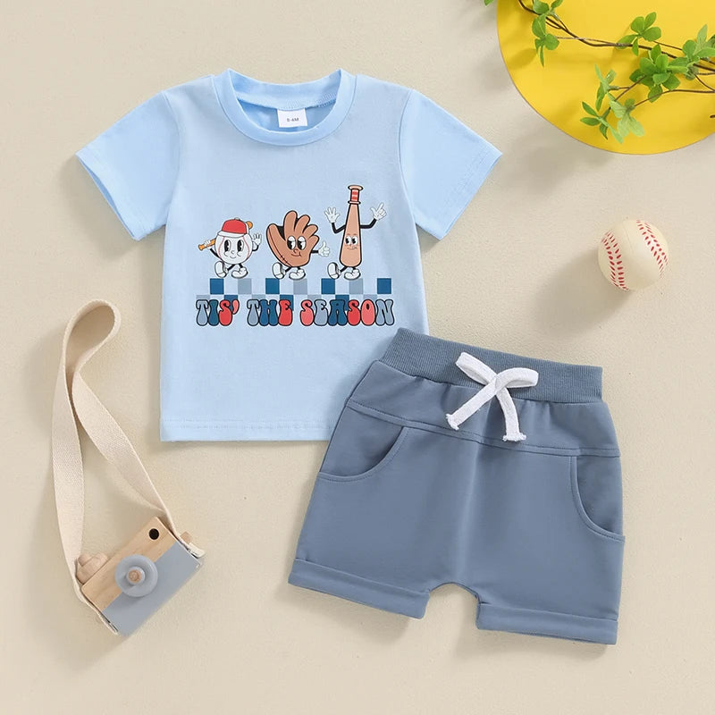 0-3Y Casual Baby Boys Clothes Set Short Sleeve Baseball Letters Print T-shirt with Shorts Summer Outfit