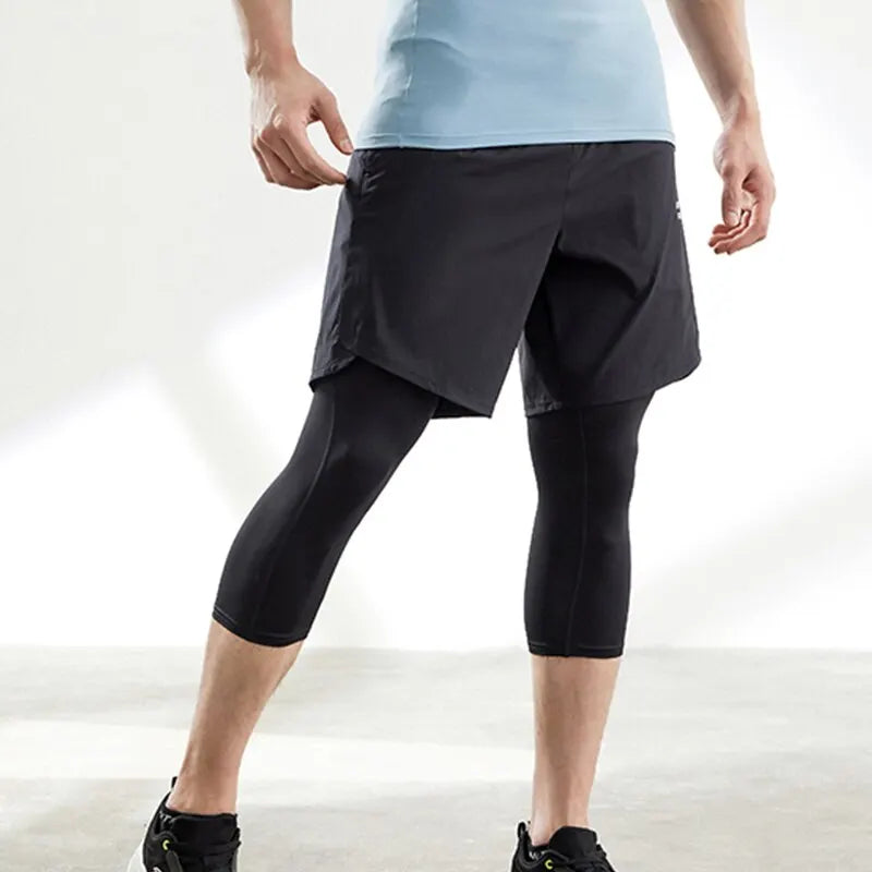Men's Running Sports Compression Cropped Leggings Gym Fitness Sportswear Athletic Tights