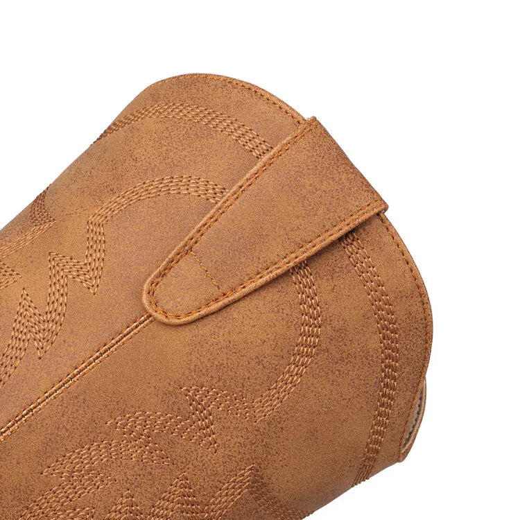 Totem Embroidered Ankle Boots - Pointed Toe Chelsea Boots with 6cm Wedge Heel