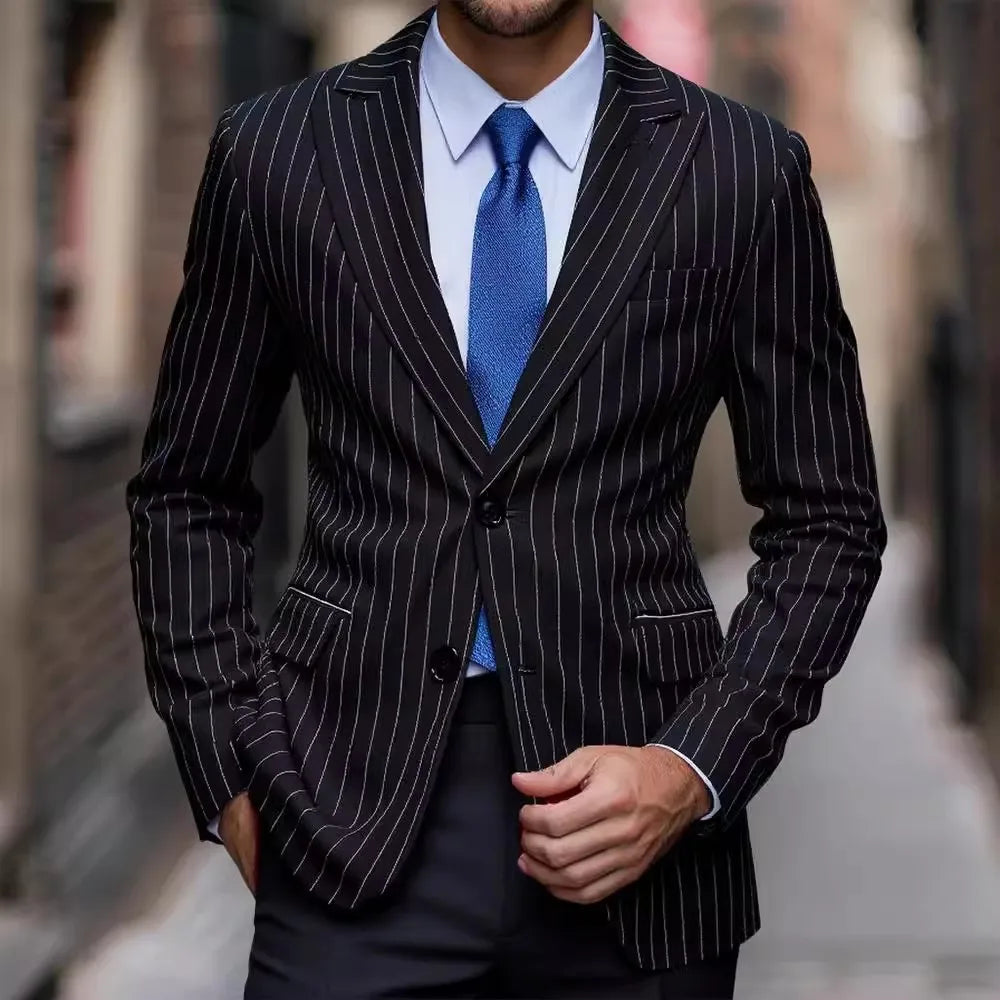 Men's Striped Blazer - Slim Fit Smart Casual Wedding Suit Jacket