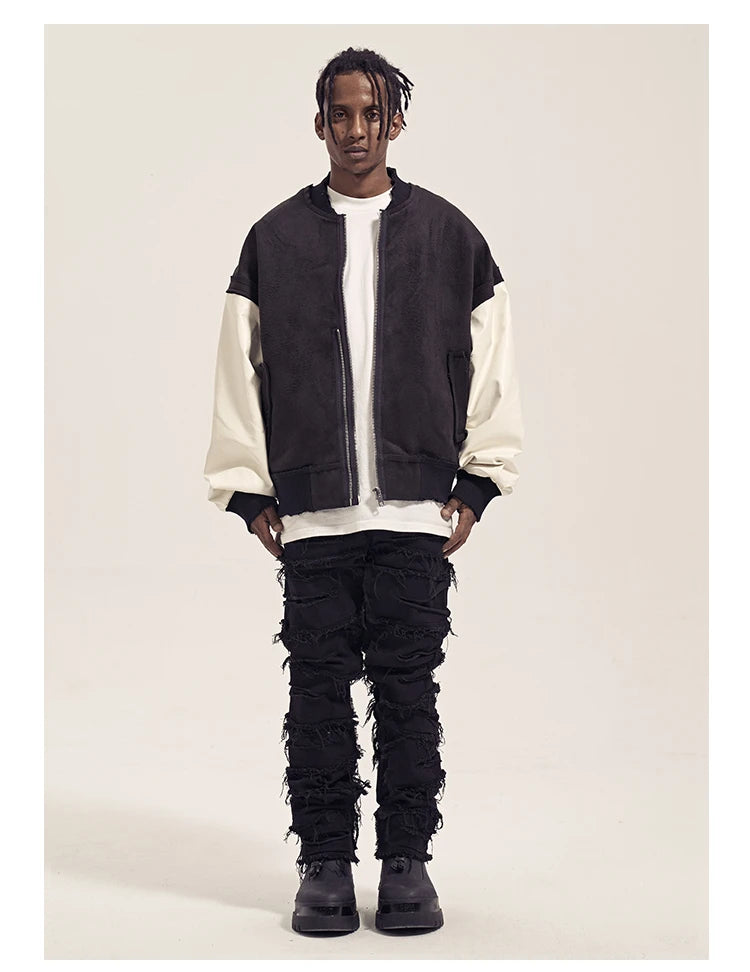 Men's Ripped Denim Straight Patchwork Baggy Jeans
