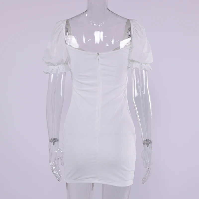 White Hollow Out Ruched Bodycon Mini Dress - Backless High Waist Party Dress